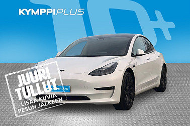 Tesla Model 3 Long Range ** EAP / Vetokoukku / Lämpöpumppu / Lasikatto ** - Sähköluukku / Musta nahkaverhoilu / Helmiäisvalkoinen
