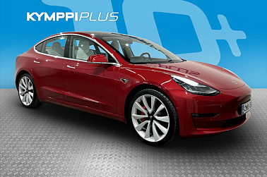 Tesla Model 3 Performance Dual Motor AWD ** ACC / Lasikatto / Kamera ** - Valkoinen sisusta / Suomi-auto / SoH 92,2 %!