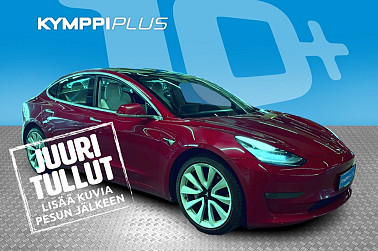 Tesla Model 3 Long Range ** 19' Sport-vanteet / Lasikatto / Adapt. vak / Punainen ** - RAHOITUSKORKO tähän autoon vain 3,89% - ** Valkoinen sisusta / LED / Kahdet renkaat **