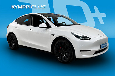 Tesla Model Y Performance ** 2x renkaat ja vanteet / Koukku / Lämpöpumppu / AMD Ryzen ** - Huippuvarusteltu sähköauto 82 kWh akulla, pikalataus ja Autopilot.