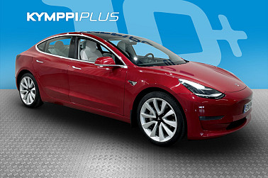 Tesla Model 3 Long Range ** 19' Sport-vanteet / Lasikatto / Adapt. vak / Punainen ** - ** Valkoinen sisusta / LED / Kahdet renkaat **