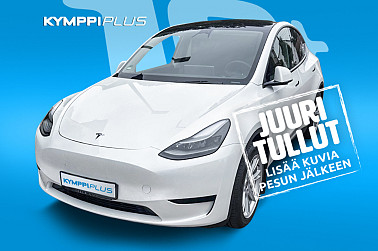Tesla Model Y RWD ** Vetokoukku / 2 x renkaat / Lasikatto / Navigointi / Autopilot / Peruutuskamera / ACC ** - Moderni Model Y: pitkä toimintamatka, lämpöpumppu, kahdet renkaat ja Autopilot.