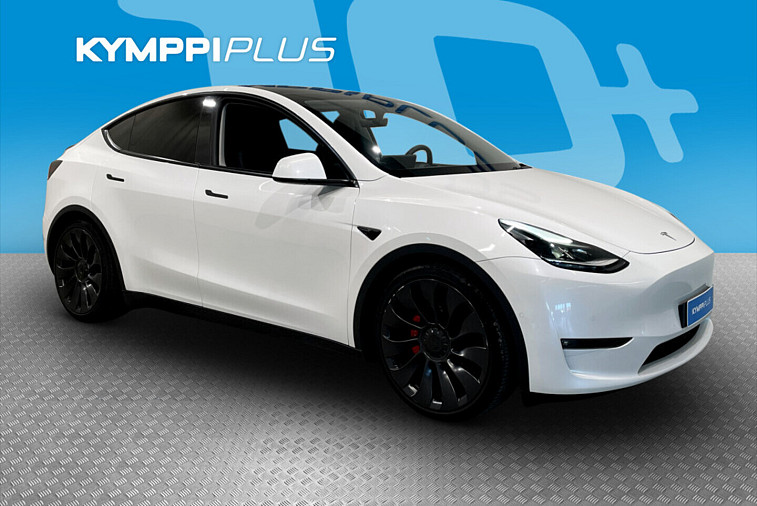 Tesla Model Y Performance - ** Vetokoukku / Lasikatto / Pearl White / LED **
