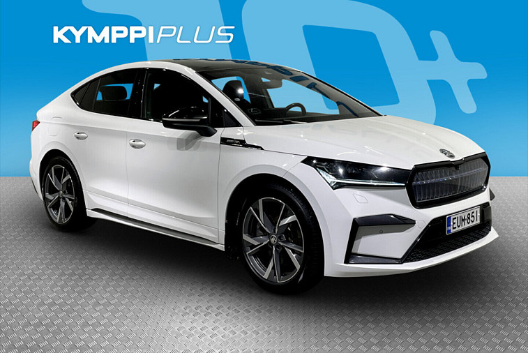 Skoda Enyaq Coupe 80x 4x4 SportLine iV - ACC / Matrix-Led / Lämpöpumppu / Kessy / P.kamera / SoH 90,6 % / Suomi-auto /  Lasikatto / Koukku / 2x renkaat vanteineen.