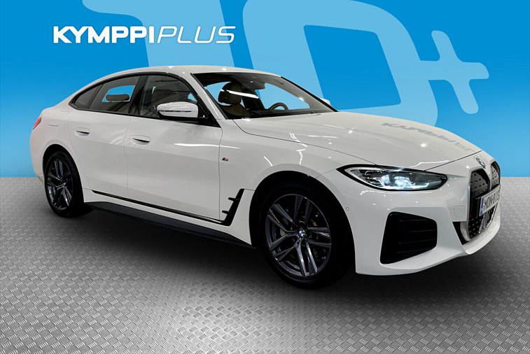 BMW i4 eDrive40 M Sport - SoH 97 % / Nahkaverhoillut sporttipenkit / Widescreen / Adaptiivinen vakionopeudensäädin / 2x renkaat ja vanteet / Vetokoukku / Suomi-auto