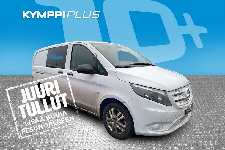 Mercedes-Benz Vito 111CDI-3,05/32K keskipitkä A2 - Katsastettu 9/2026, huollettu 7/2026, Suomi-auto, lisälämmitin ajastimella, vetokoukku, ikkunallinen väliseinä, sadetunnistin, Bluetooth, lämmitettävät sivupeilit