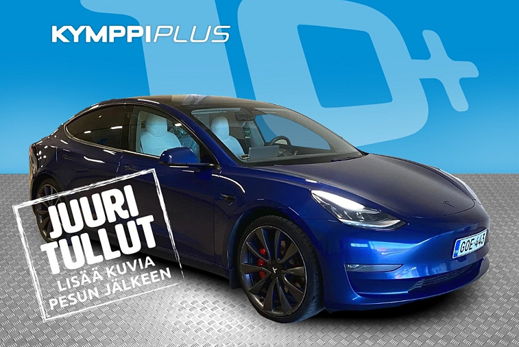 Tesla Model 3 Performance - Suomi-auto / Kahdet renkaat vantein / Aviloo 88,6% / Premium Audio / Nahkaverhoilu / LED-ajovalot / ACC